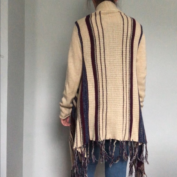 Quinn chunky stripped fringe high low cardigan L - Picture 4 of 5